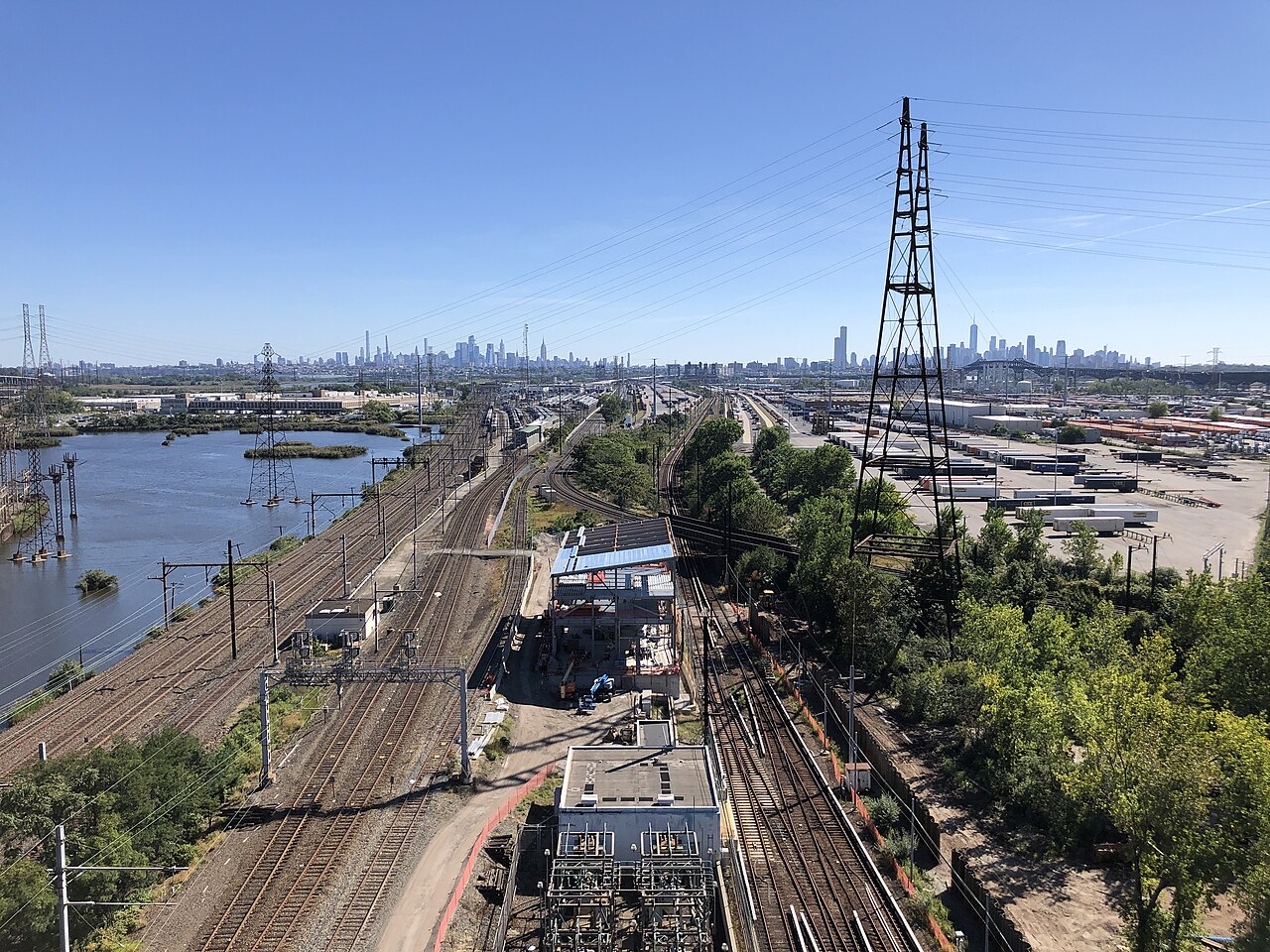 View east towards New Jersey Transit's Meadows Maintenance Complex, as seen from Interstate 95 (New Jersey Turnpike Eastern Spur) in Kearny, Hudson County, New Jersey