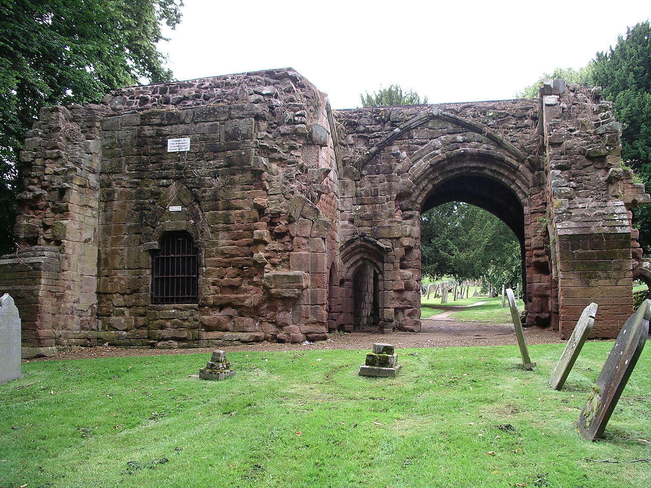 Ruin of 14th-century gatehouse, St Mary's Abbey, Kenilworth, Warwickshire, seen from the south