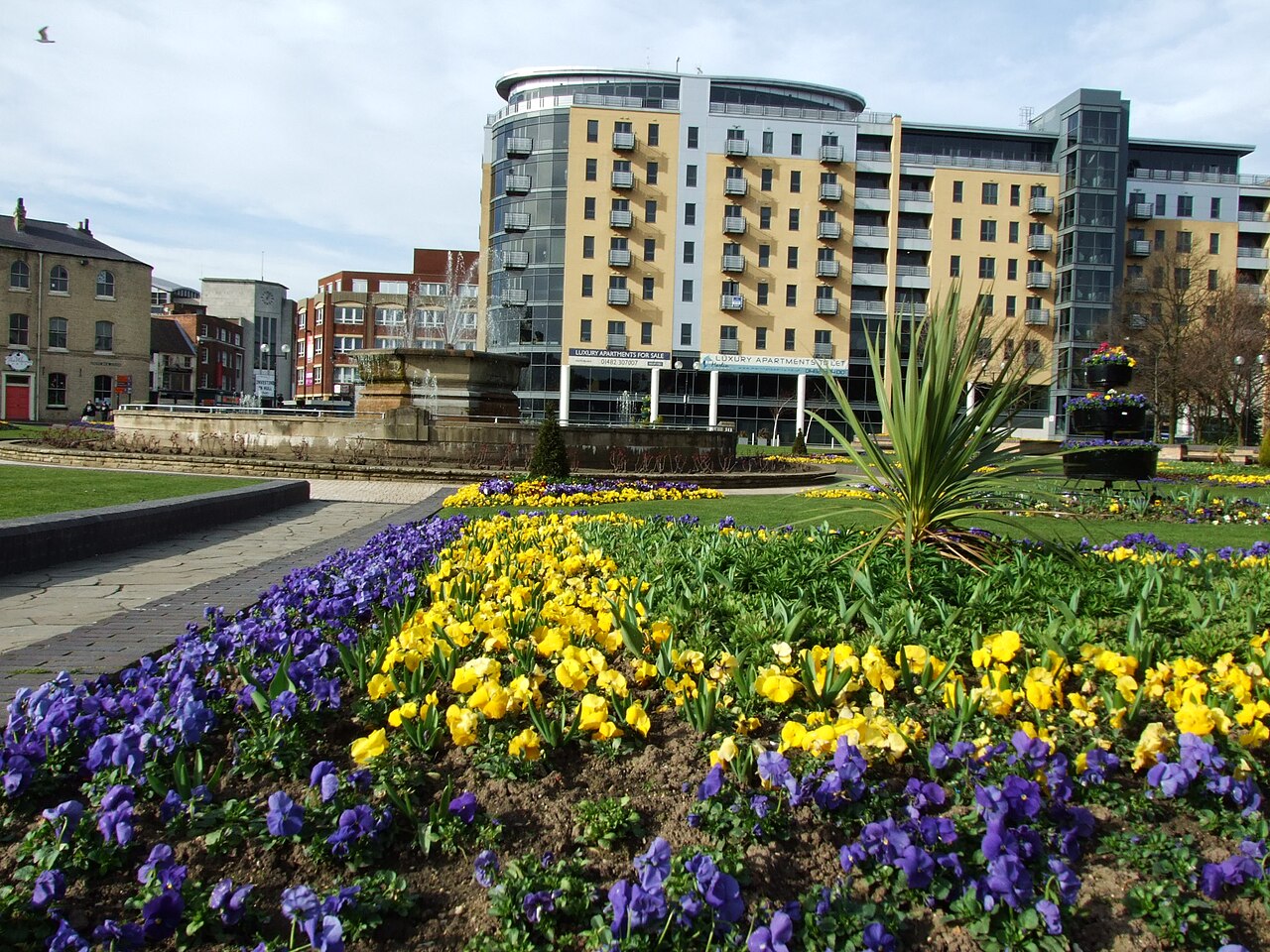 BBC Building seen across floral displays at Queen's Gardens.
Digital photograph taken 11 March 2007 by Austen Redman.