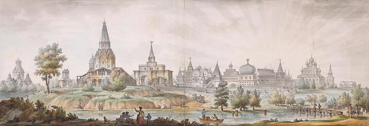 Panorama of the Villages of Kolomenskoye and Dyakovo. 1797. Landscape, Drawings, Pen, brush, Indian ink and watercolour, 42.2x114.5 cm. The Series Views of Moscow and its Environs. State Hermitage, Source of entry: acquired from K. Saunders, 1857
