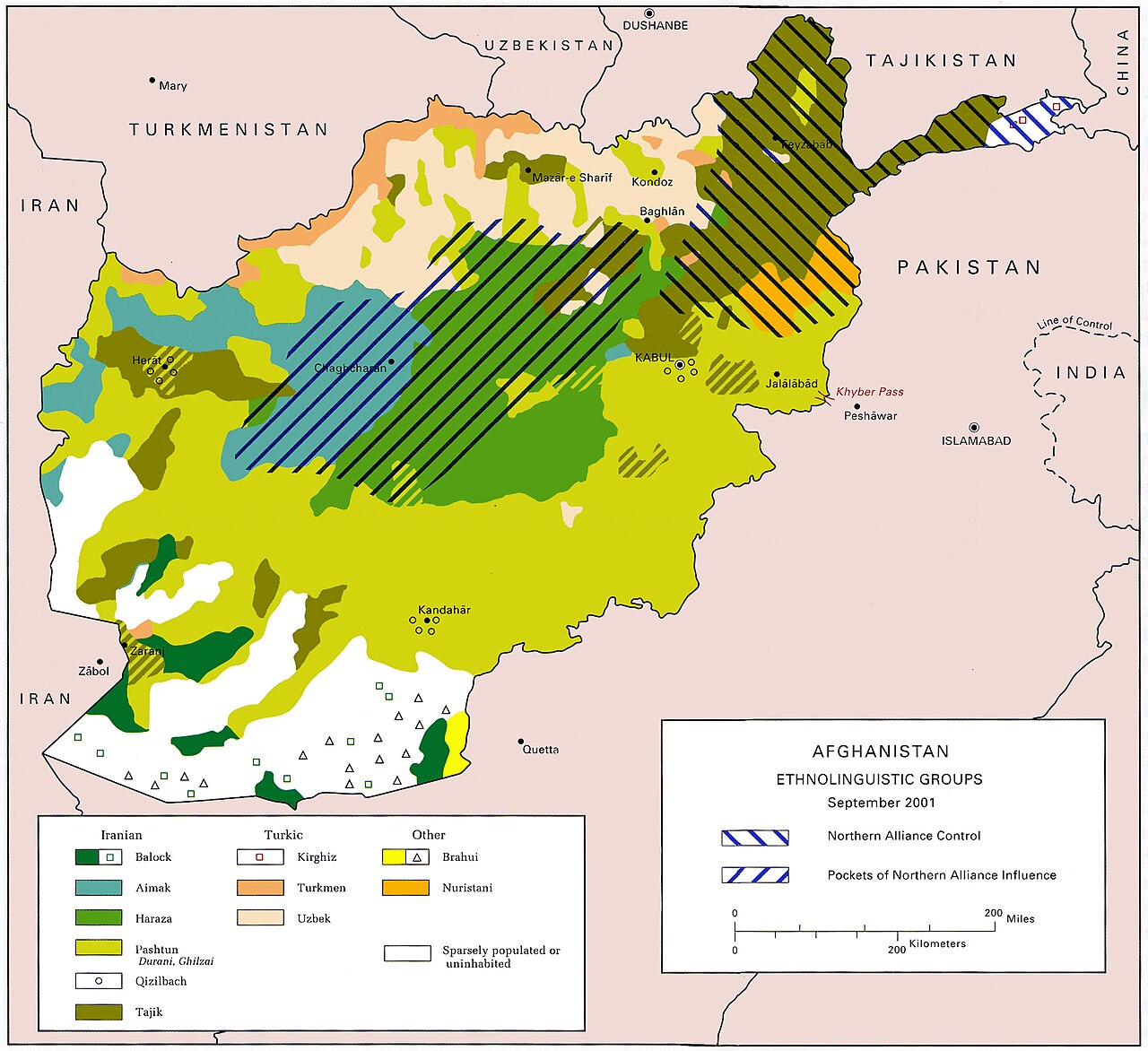 US Army ethnolinguistic map of Afghanistan -- circa 2001-09.