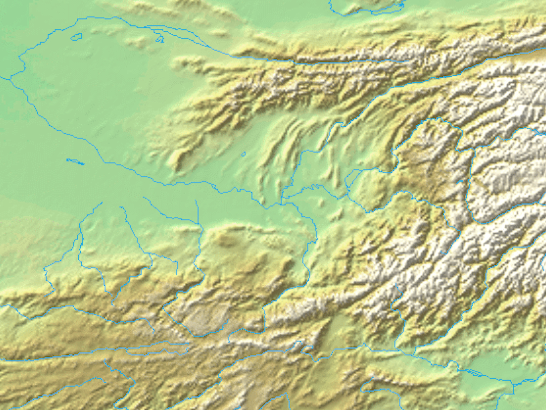Greater Bactria map. Limits: N 40.47 S 33.52 E 72.63 W 63.59