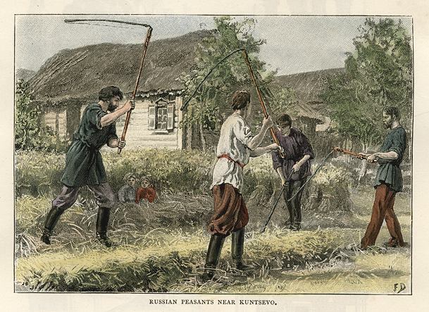 Молотьба хлеба крестьянами села Кунцево. 1889 г.