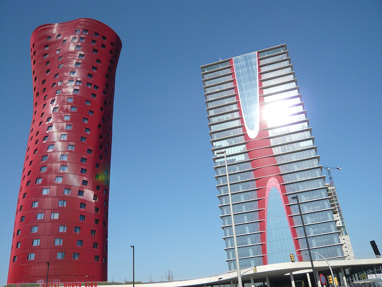 Toyo Ito Towers, L'Hospitalet de Llobregat, Plaza Europa. They are located at the entrance of the "Gran Via" center of Fira de Barcelona