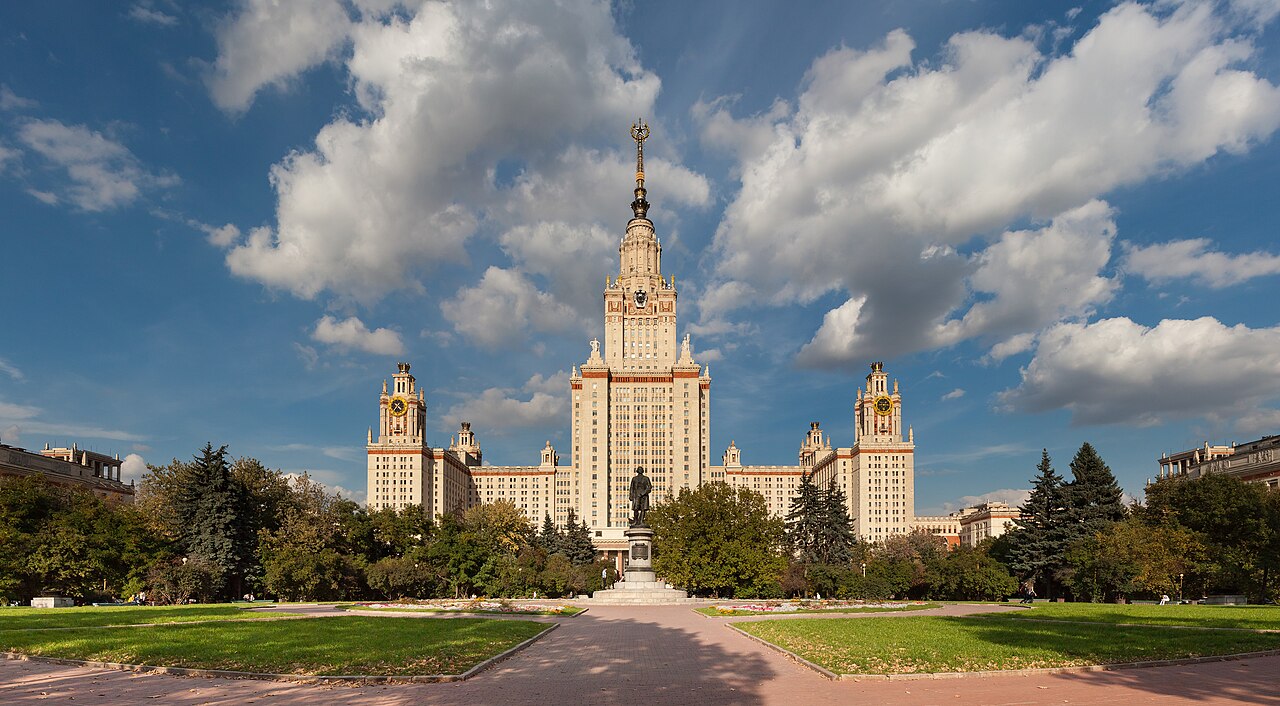 Main building of Moscow State University (Lomonosov University) in Moscow, Russia.