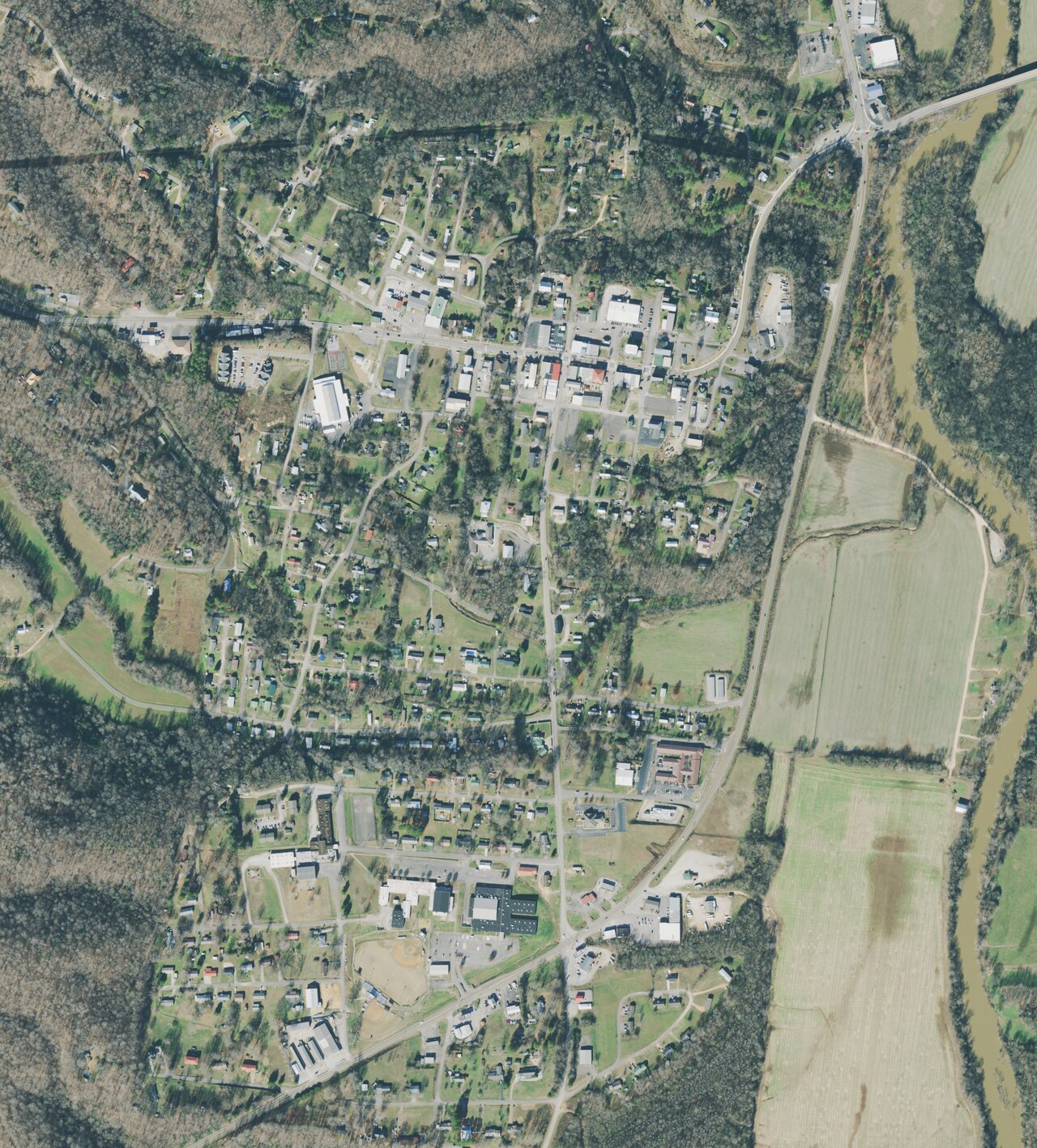 An aerial view of Linden, Tennessee