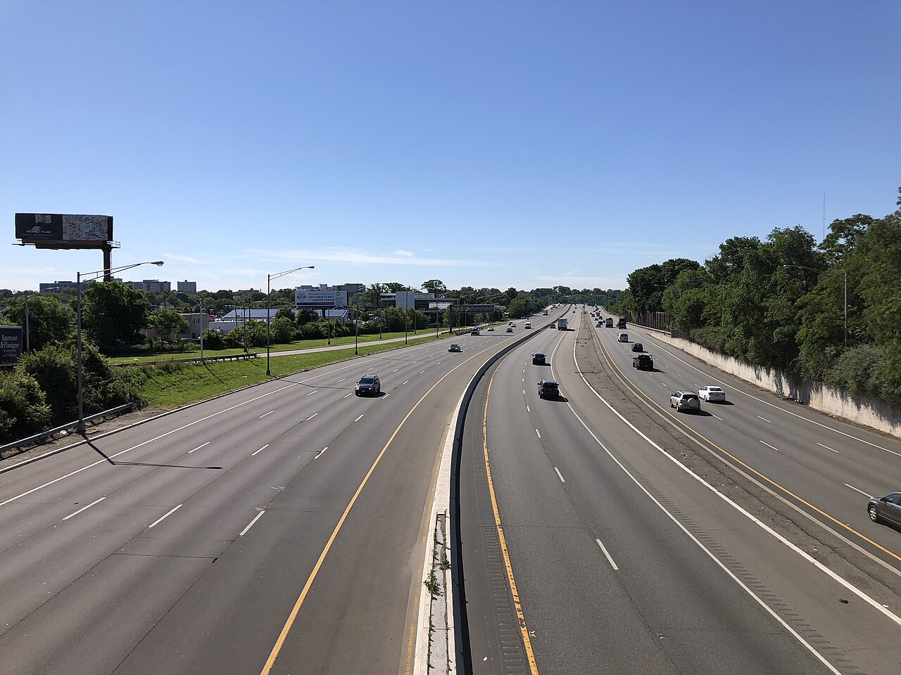 View east along Interstate 80 (Bergen-Passaic Expressway) from the overpass for Riverview Avenue in Lodi, Bergen County, New Jersey