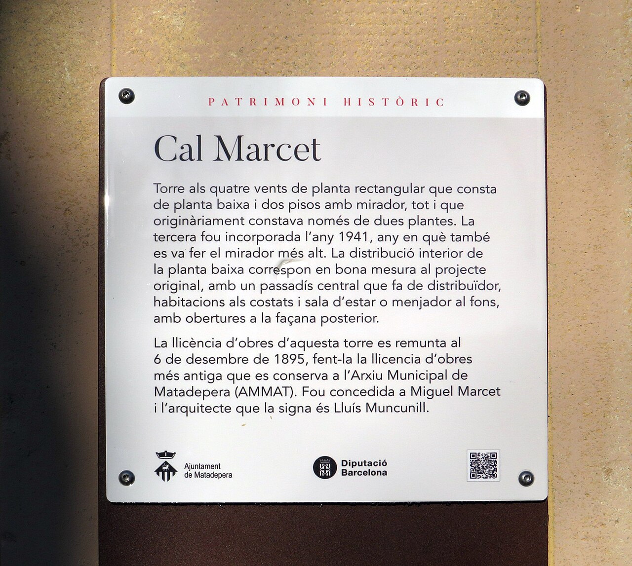 237 Cal Marcet, c. Sant Joan 6 (Matadepera), plafó explicatiu