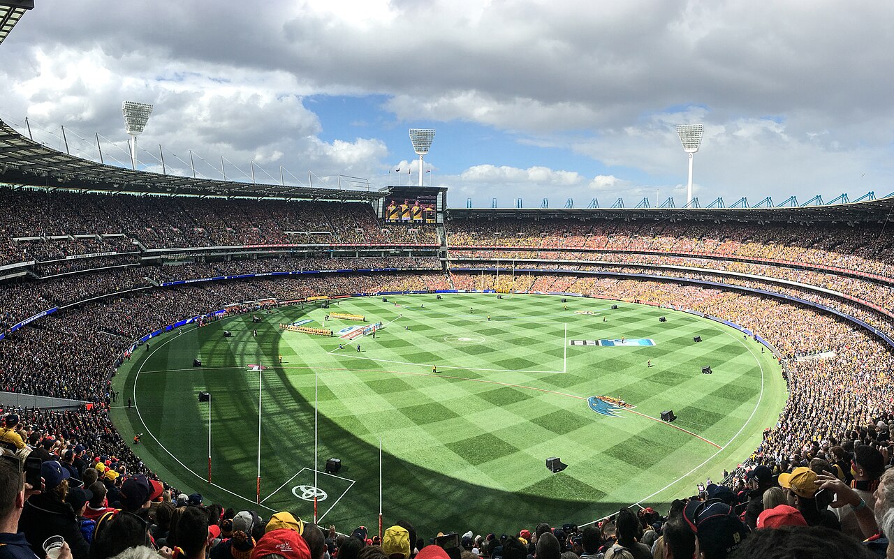 Panorama of the Melbourne Cricket Ground during the national anthem prior to the AFL Grand Final on 30 September 2017 in Melbourne, Victoria.