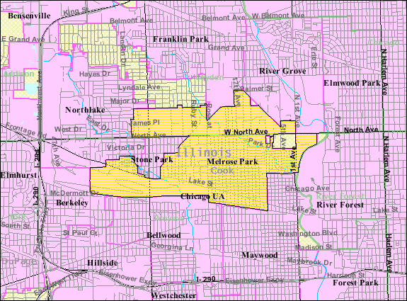 US Census Bureau reference map of w:Melrose Park, Illinois.