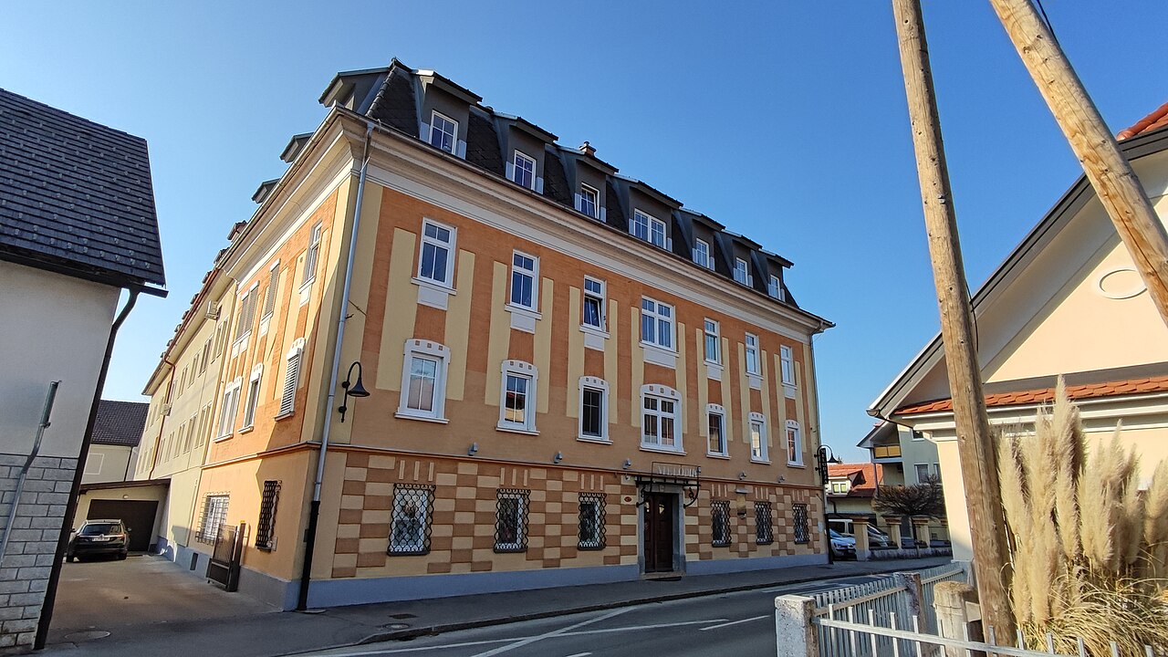 Former Melodija factory in Mengeš, standing at the site of the birth house of the writer Janez Trdina.