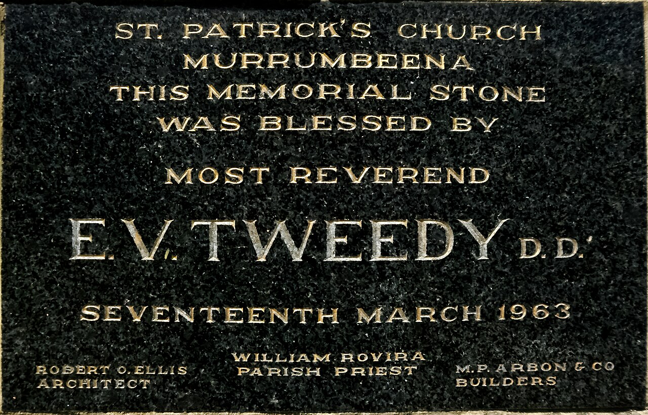 Plaque at St Patricks Church Murrumbeena