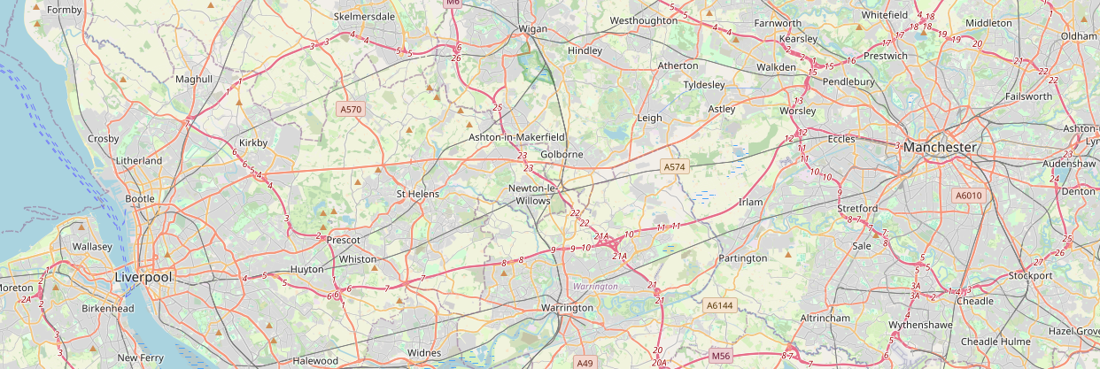 Map of southern north west England (Liverpool to Manchester)
