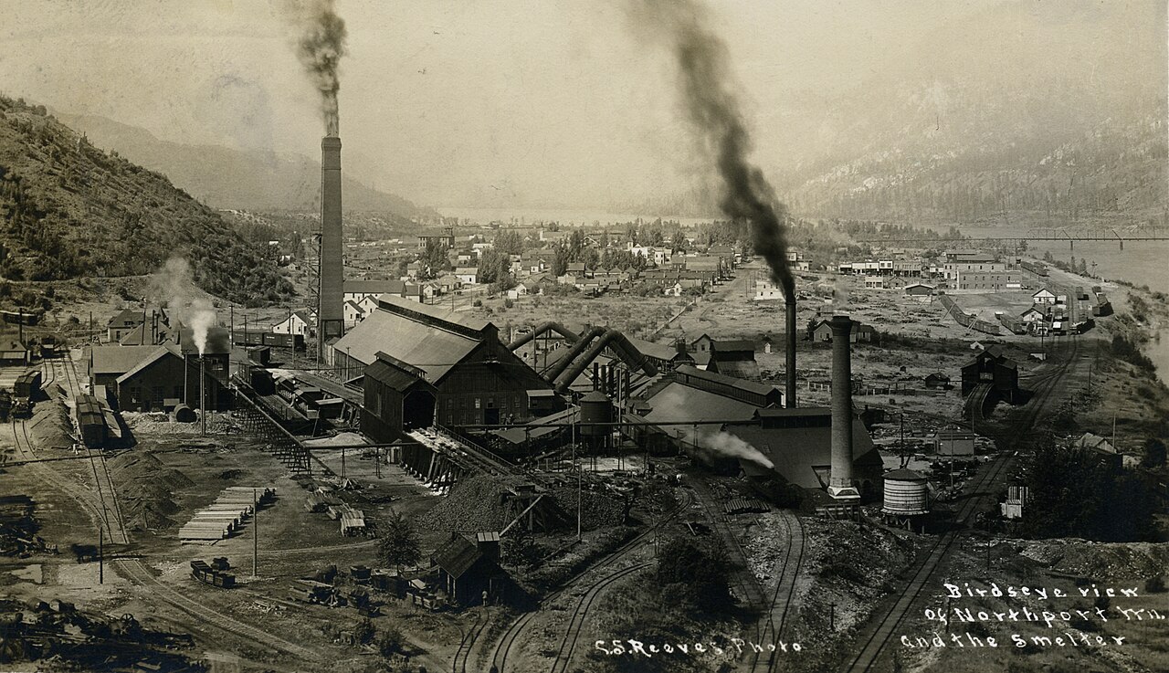 Birdseye view of Northport, Washington and the smelter
