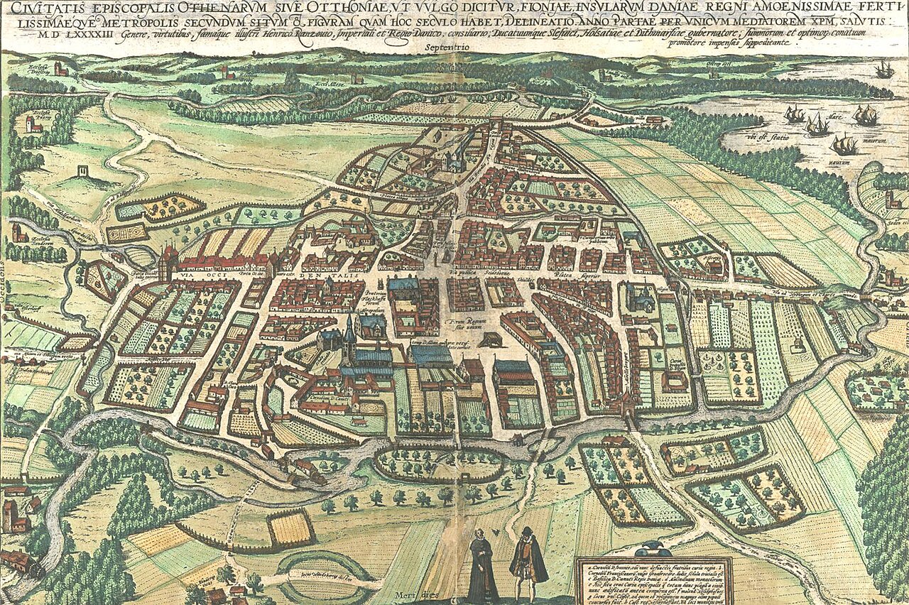Engraving of Odense from Braun &amp; Hogenberg: Civitates Orbis Terrarum 1593.