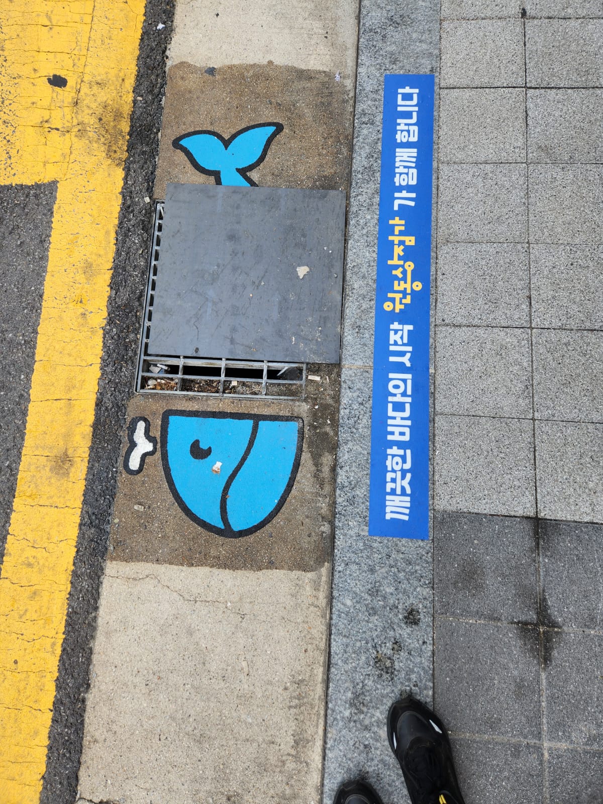 Painted what on stormwater drain cover in Osan, South Korea