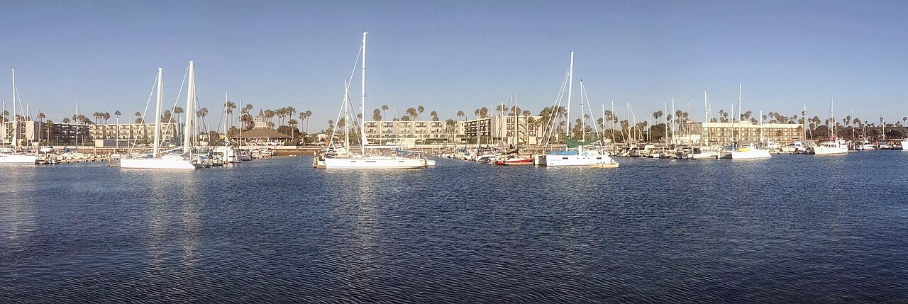 Channel Islands Harbor from west side looking east towards peninsula in the late afternoon
