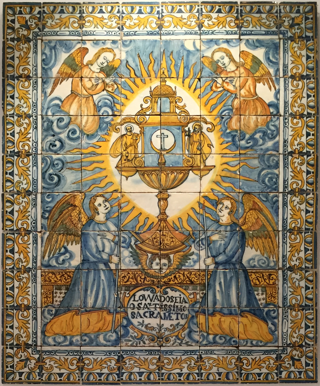 Tile panel depicting an allegory of the Eucharist, made in Lisbon around 1660 for the Convent of Saint Anne in the same city. Currently in the National Tile Museum (Museu Nacional do Azulejo), in Lisbon, Portugal.