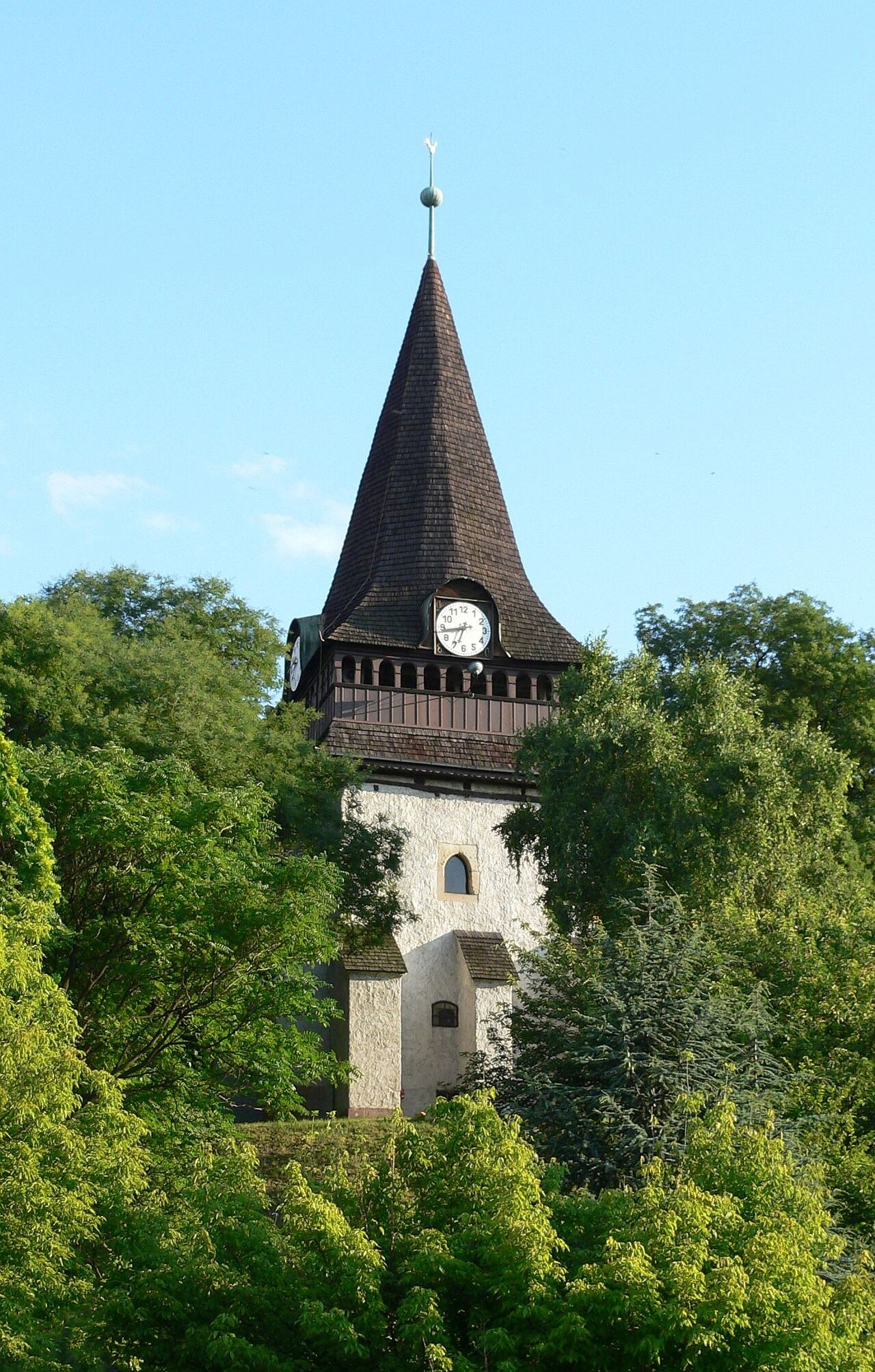 The belfry of the Gothic Protestant Church on the Avas Hill, Miskolc, Hungary. The belfry is the new symbol of the city, however, the old symbol (the TV tower) is more widely known.
The bells play a melody in every 15 minutes, a variation of the Westminster Chimes. It is a well-known tune in the city.