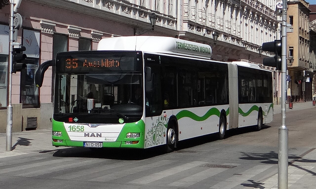CNG articulated bus in Miskolc, Hungary (MAN)