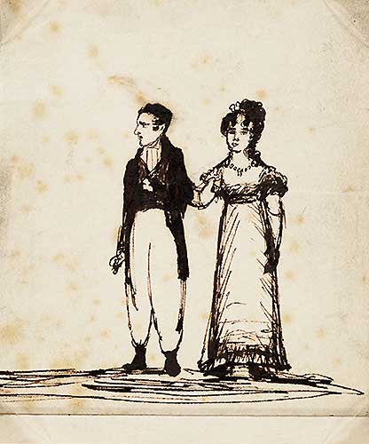 A sketch of Lord and Lady Byron by Lord Byron's scorned ex-lover Lady Caroline Lamb
