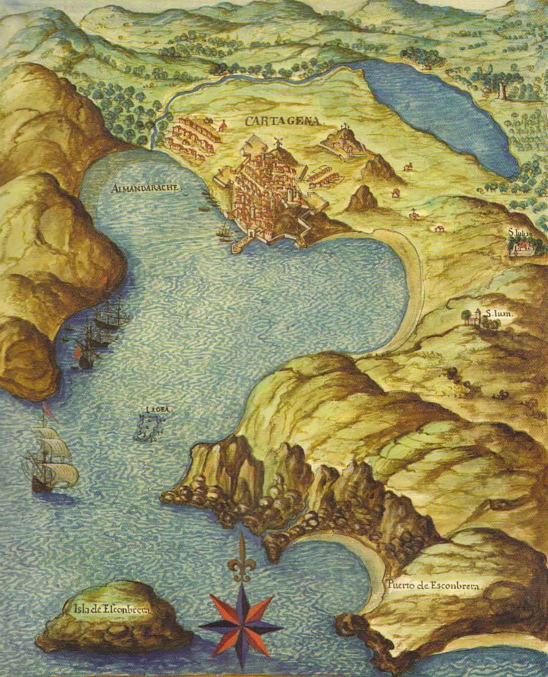 Plan of the Spanish city of Cartagena in 1634, designed by the cartographer Pedro Teixeira Albernaz for La descripción de España y de las costas y puertos de sus reinos.