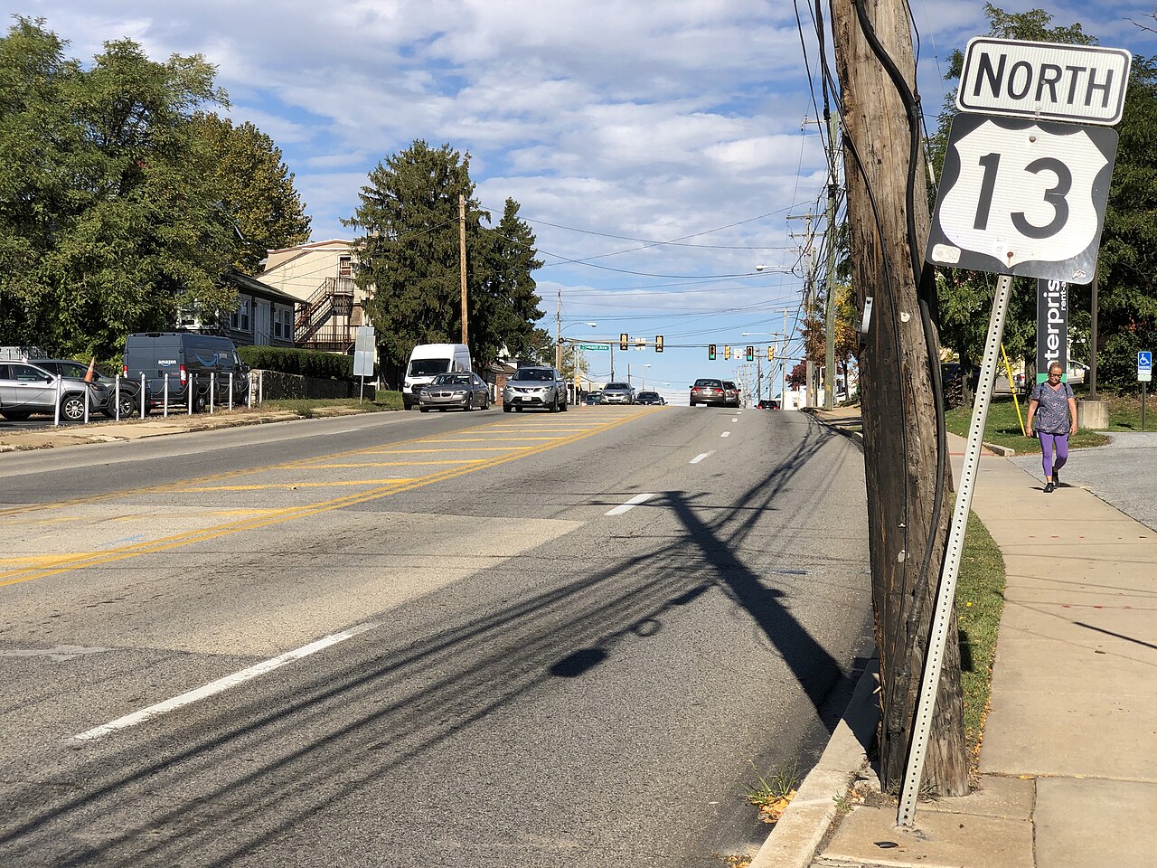 View north along U.S. Route 13 (Chester Pike) at Pennsylvania Avenue in Prospect Park, Delaware County, Pennsylvania