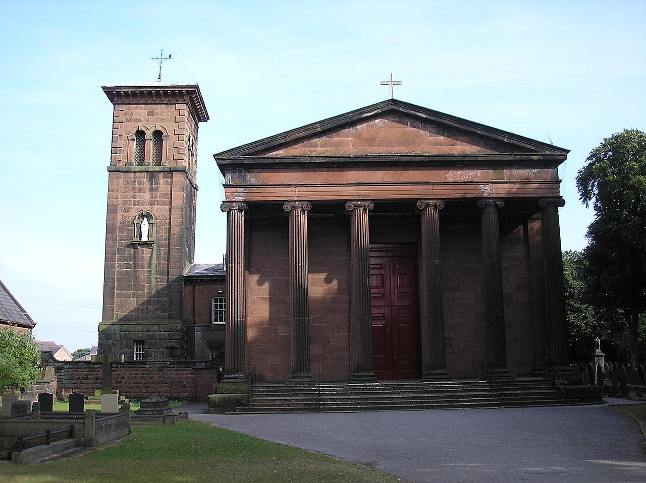 Roman Catholic church of St Bartholomew, Warrington Road, Rainhill Stoops, Merseyside, seen from the northwest