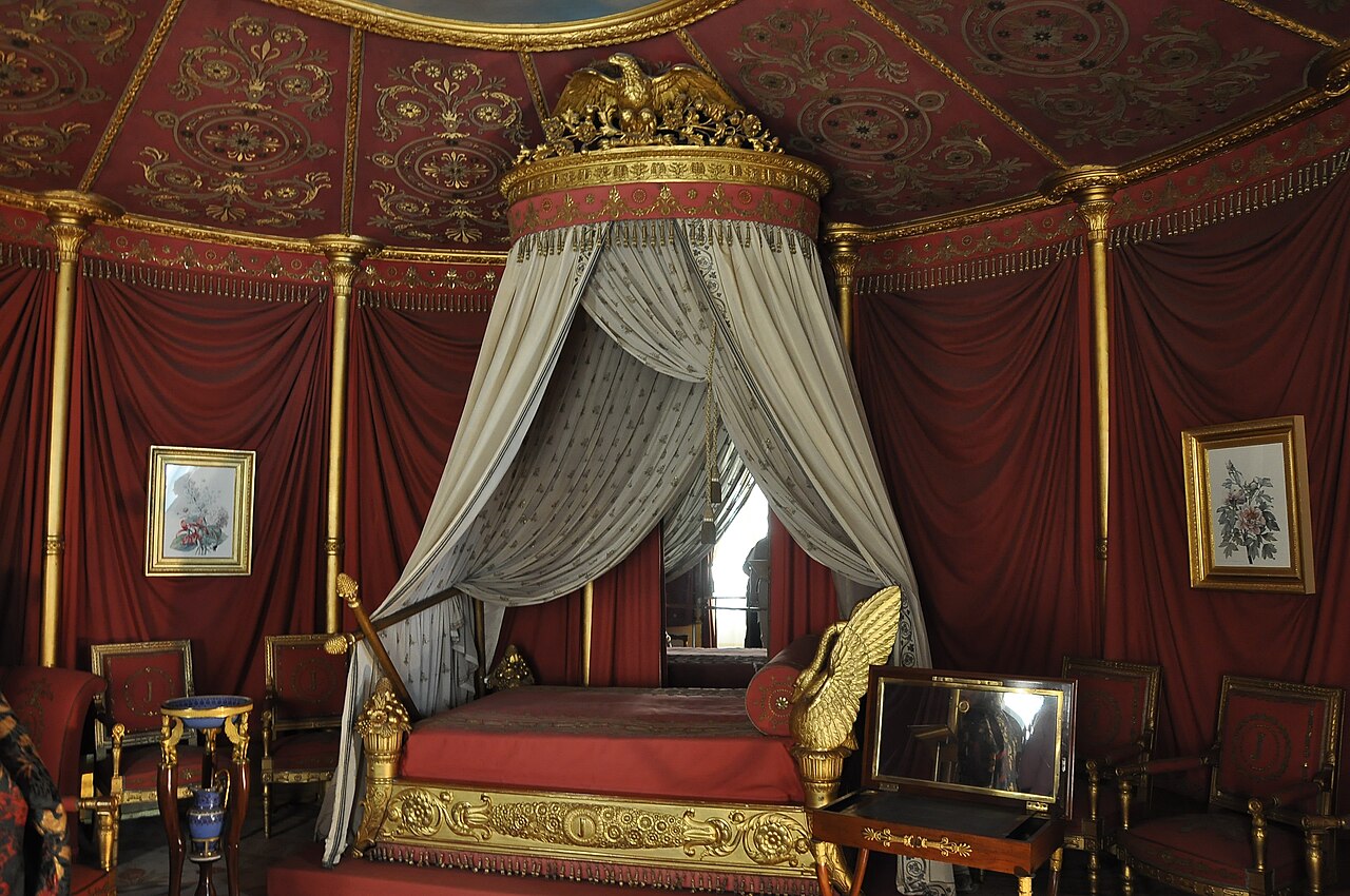 The apartment of empress Joséphine in the Château de Malmaison in Rueil-Malmaison, France. Installed in 1800 in the north part of the Château, this apartment which the consular couple shared during several years stayed in the Joséphine's exclusive usage after 1803. The room of the Empress, luxuriously decorated in 1812 in the shape of a tent with sixteen pieces, exhibits the original bed.