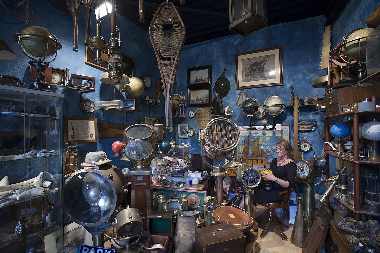 Vintage travel gear seller at the marché Dauphine, Saint Ouen