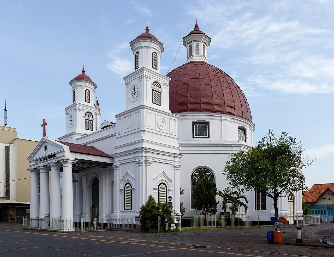 Exterior of Blenduk Church, Semarang, 2014-06-18. The image has been edited to remove an obstructive power line.