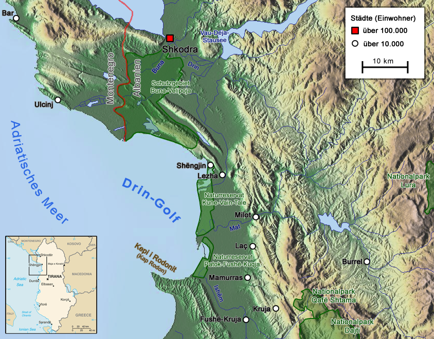 map of the Gulf of Drin area in Albania