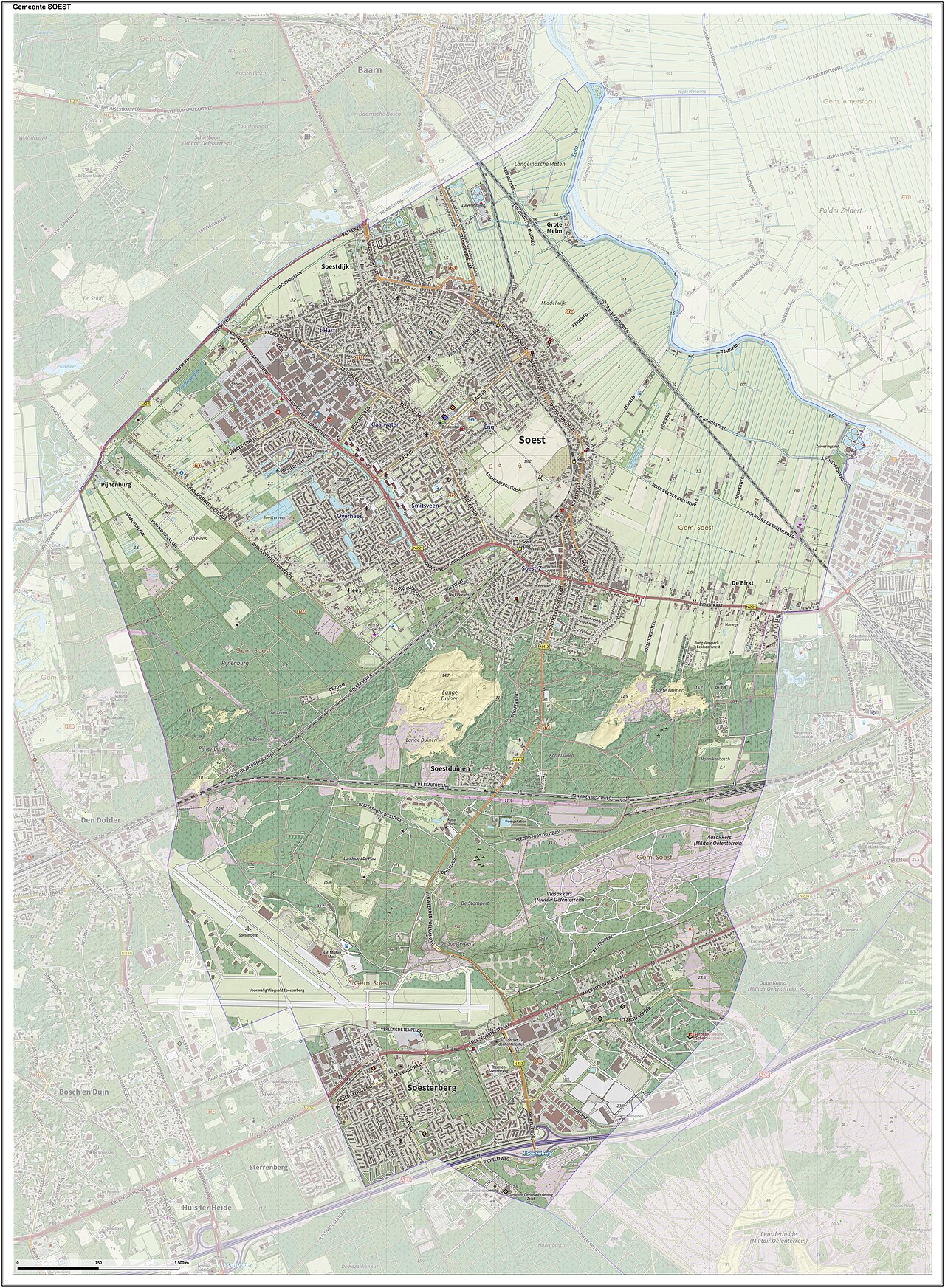 Topografische gemeentekaart. Resolutie: 400 pixels/km.
Kaartbeeld samengesteld uit de open geodata van de Top10NL en Top25namen (Kadaster), Creative Commons-BY licentie. Gebouwvlakken uit open geodata BAG extract. Wegen uit de OpenStreetMap, OpenStreetMap community. Reliëfschaduw uit de Actuele Hoogtekaart AHN2.

Samenstelling en kleurenschema: Jan-Willem van Aalst, met QGIS. Zie ook de Legenda.