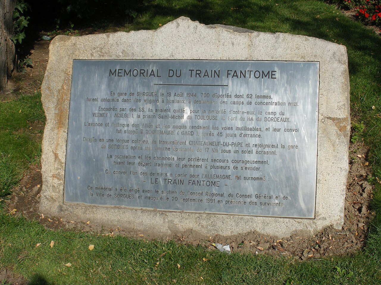 Monument in memory of the 700 deportees of the "Train Fantôme" ("Ghost Train"), which passed by Sorgues on August 18, 1944 (Vaucluse, France).