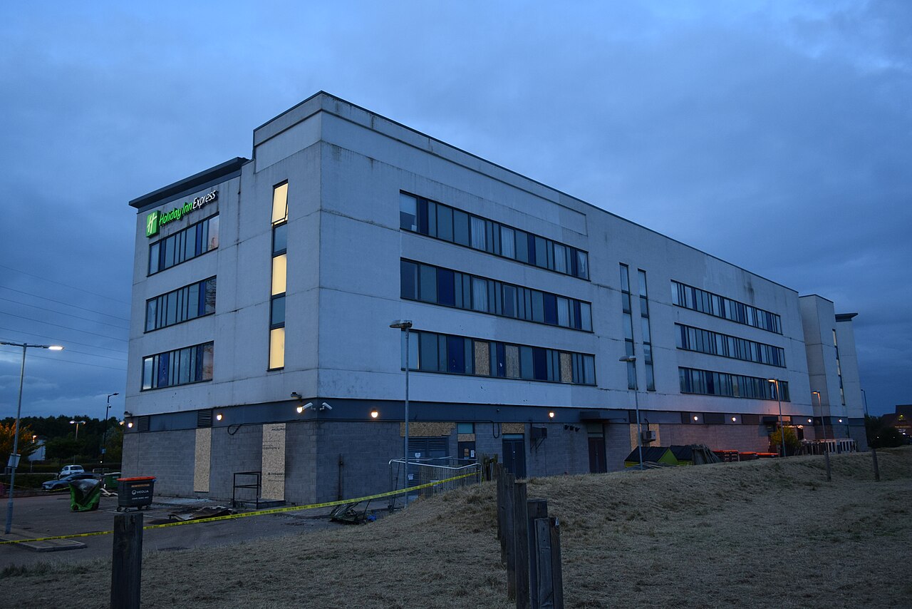 Aftermath of the riot at the Holiday Inn Rotherham North, Manvers, South Yorkshire.  Taken on the evening of Monday the 5th August 2024