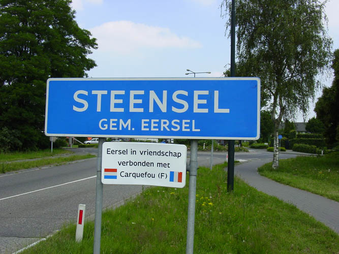 A place name sign of Steensel, a village in North Brabant, the Netherlands.