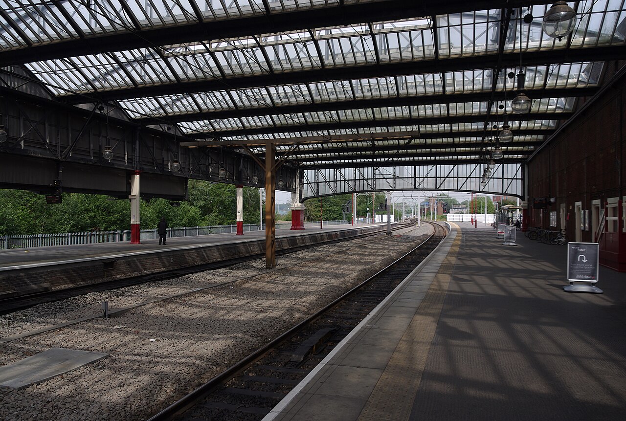 Under the roof of Stoke-on-Trent railway station.
