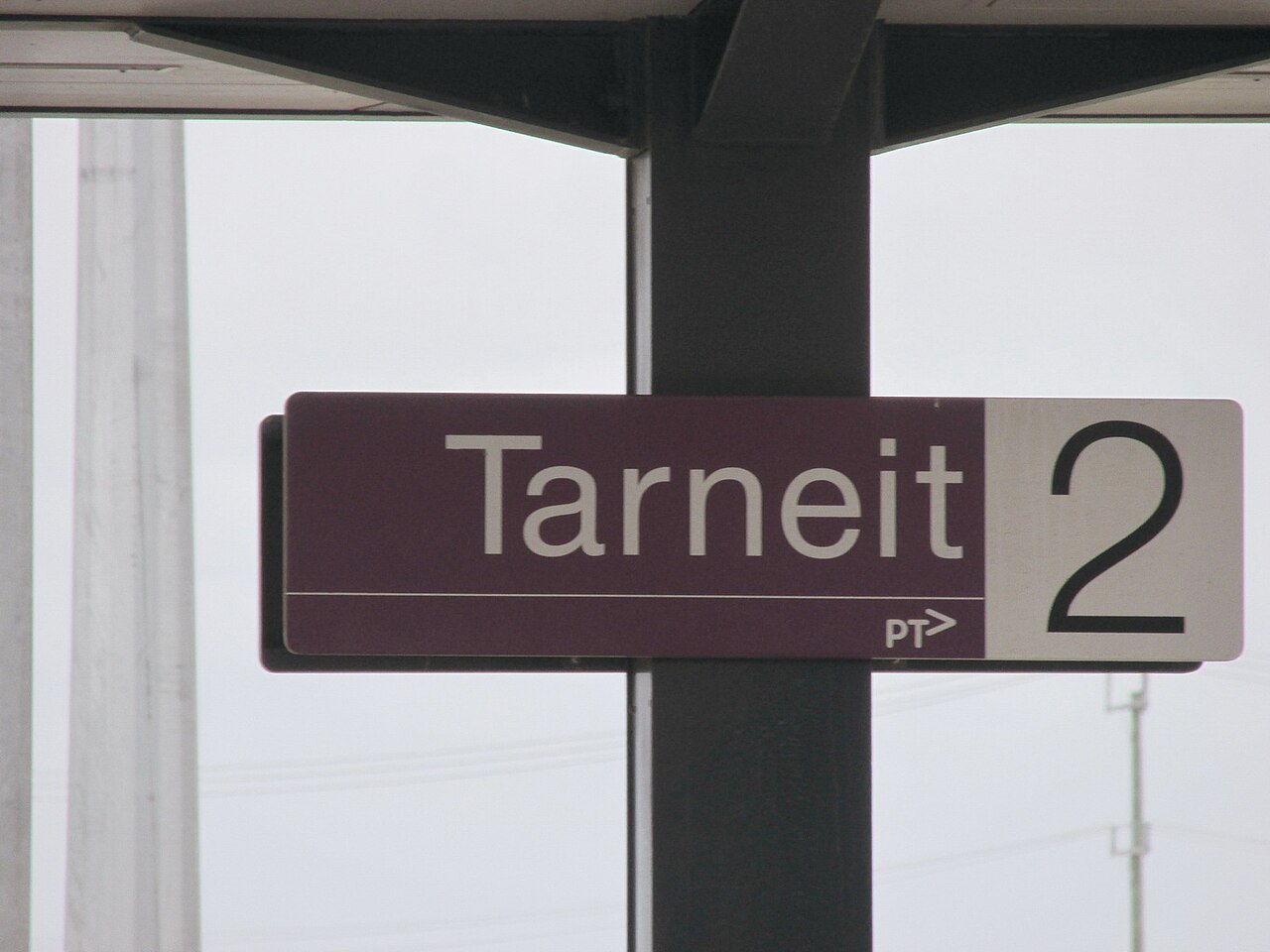 Sign on platform 2 at the Tarneit railway station, Tarneit, Victoria.