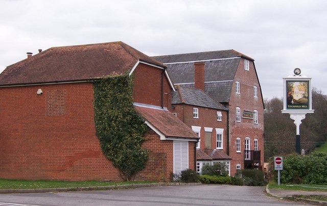 Titchfield Mill-Titchfield This large building was once a water mill which was powered by the River Meon. Then for many years it was a seedsman's/country store. It was converted into a pub and restaurant some years ago. There may still be some mill machinery inside.