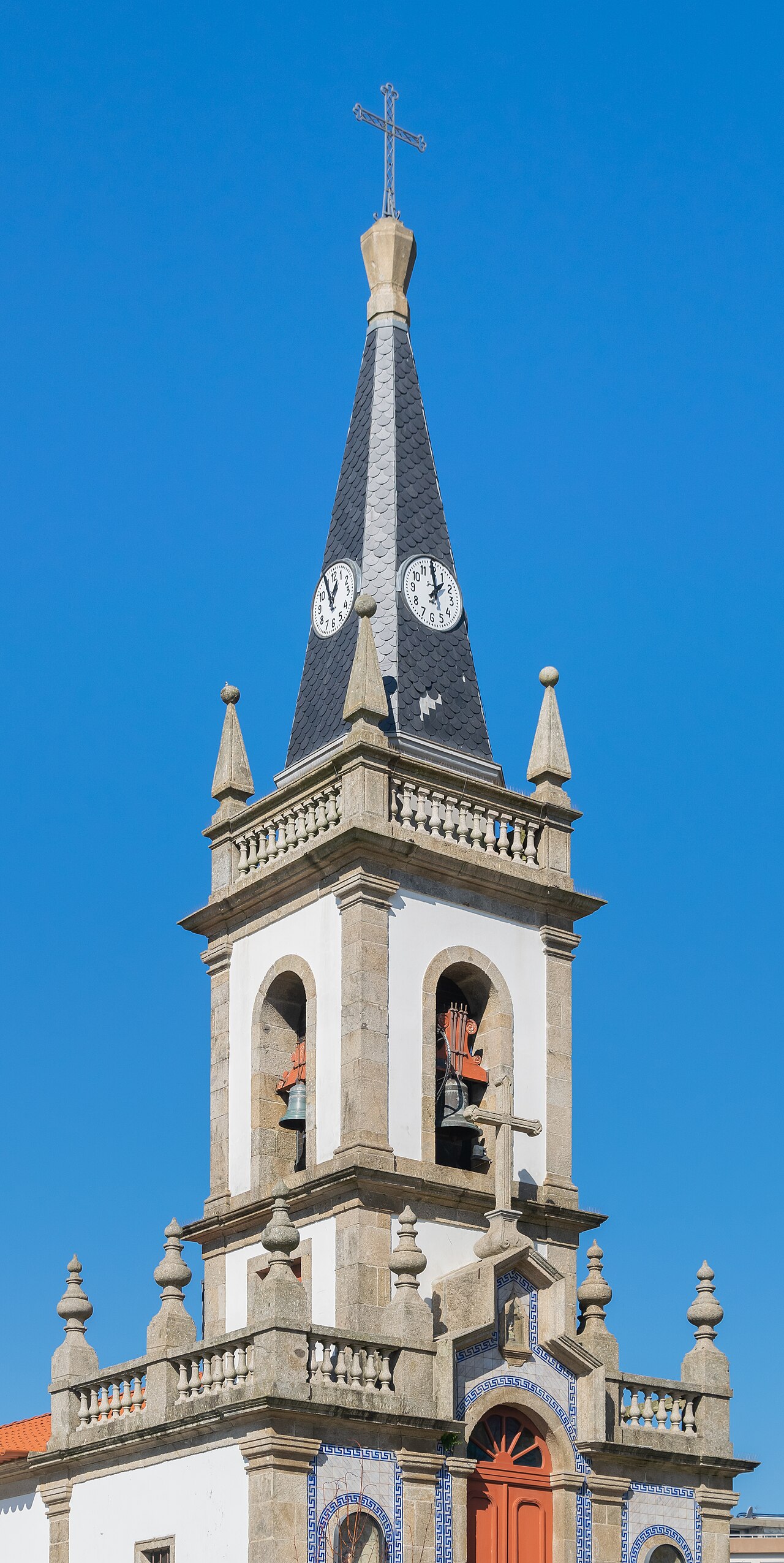 Bell tower of the Nossa Senhora das Dores chapel in Trofa, Portugal