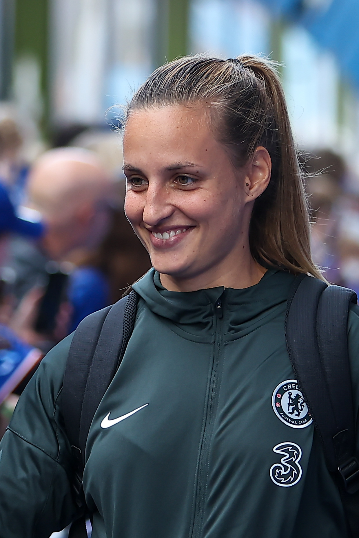 Nathalie Björn arriving for the Barclays Women's Super League football match between Chelsea and Manchester City at Stamford Bridge stadium on 5 September 2025.