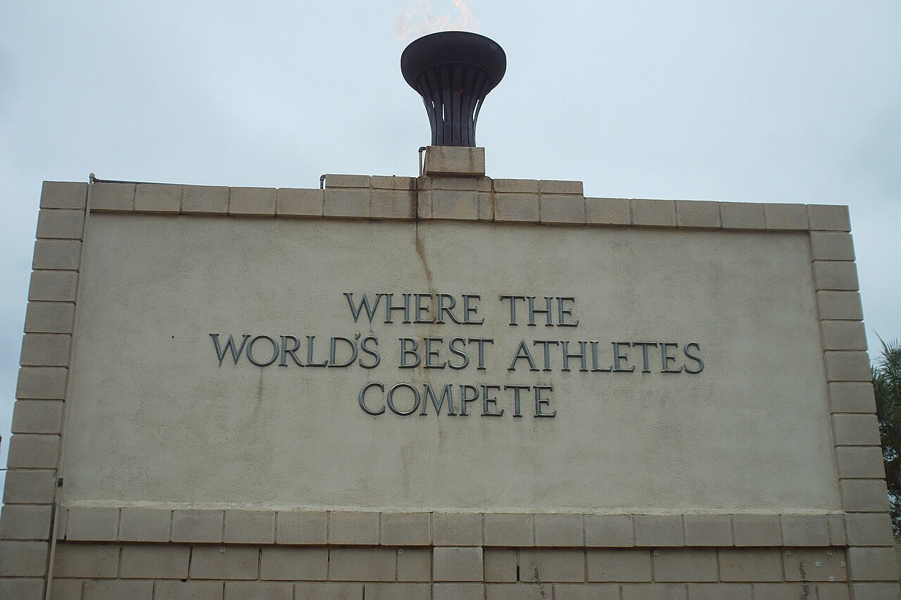 Olympic flame and slogan at Mt. San Antonio College