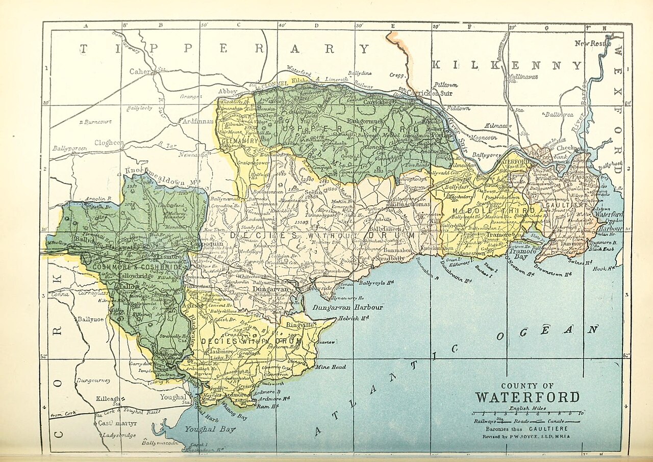 Map of the baronies of County Waterford in Ireland; taken from Atlas and cyclopedia of Ireland, p.287