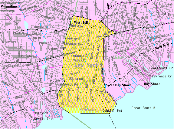 West Islip map from U.S. Census