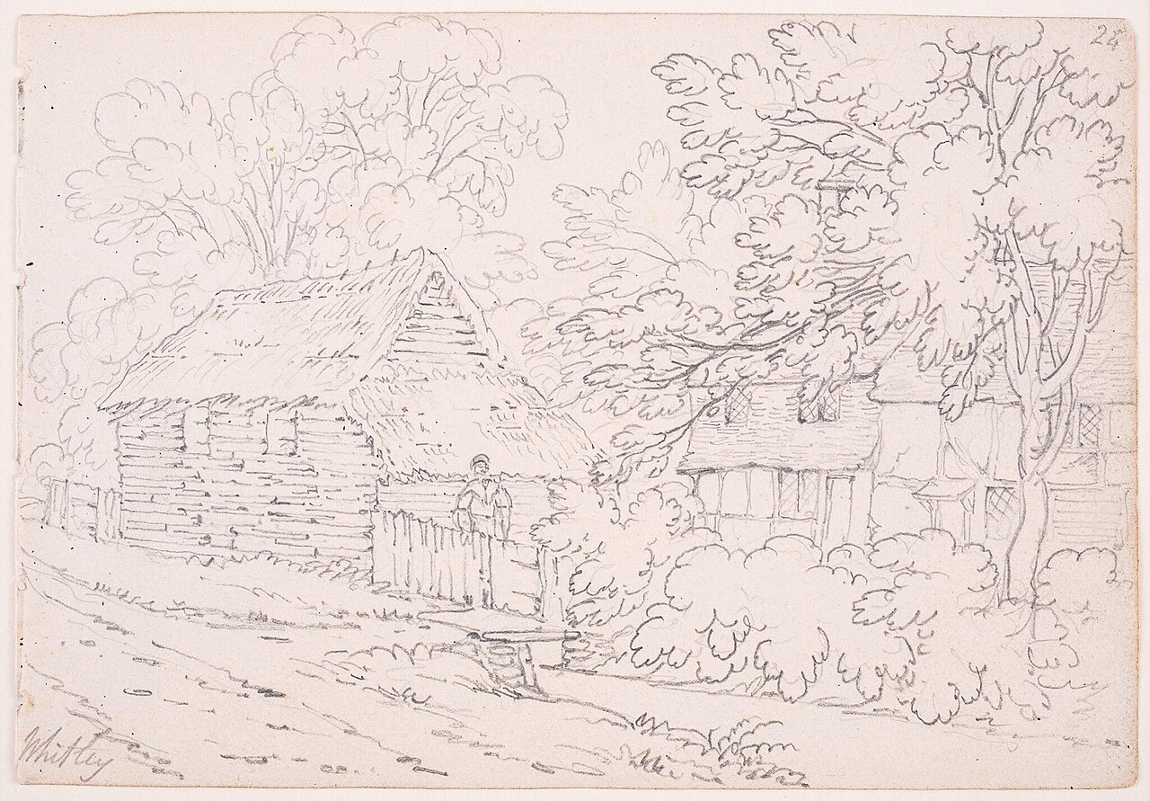 Drawing of "Whitley" [SIC: Witley?]. Offered for sale by Abbott and Holder in December 2021, when it was described as part of "Seven Surrey (and environs) drawings; Loxley bridge, Dunsfold, Pickhurst, Whitley, Keplins, Marle(?) Bridge, Chiddingfold. Pencil. c.1820. Numbered. Provenance: Sketchbook inscribed in the frontispiece by the artist ‘James Bourne, 7 Somerset Street, Portman Square’, Sotheby’s, 24.4.1986. 5×6.75 inches. ".