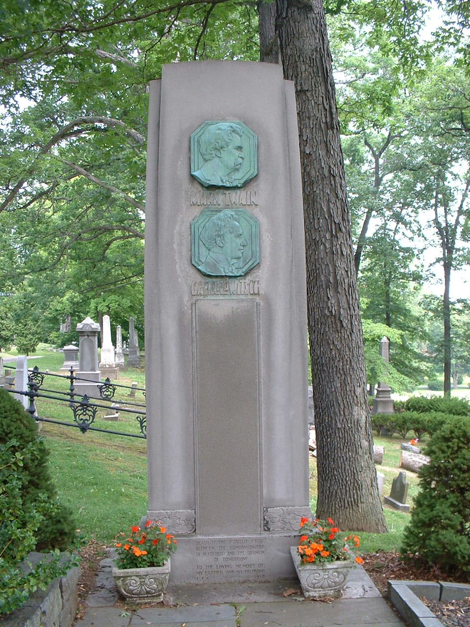 The grave of the writer Mark Twain and his son-in-law Ossip Gabrilowitsch in Elmira, New York.