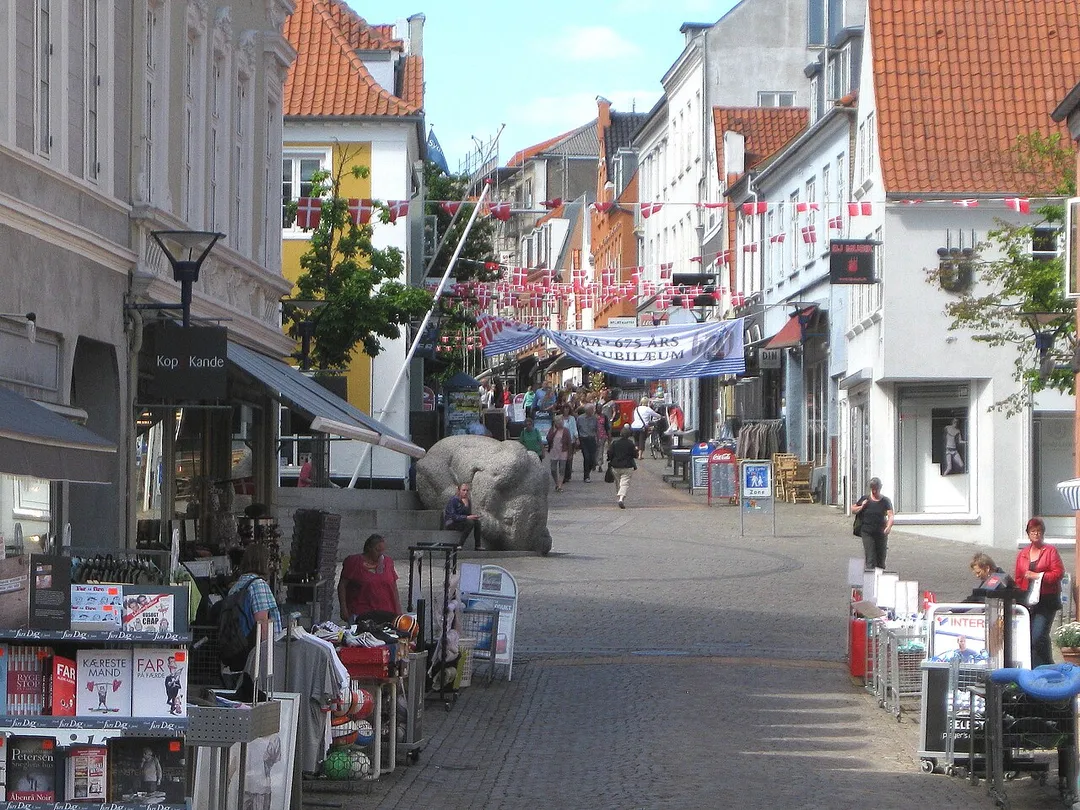 The pedestrian street Storegade in Aabenraa, Southern Jutland, Denmark.