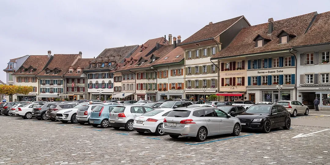 Town square in Aarberg, canton of Bern,  Switzerland