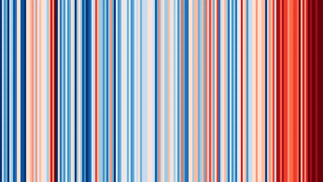 Show Your Stripes change in temperature graphic for Iraq, Abū Ghurayb. These warming stripe graphics are visual representations of the change in temperature as measured in each country, region or city over the past 100+ years. Each stripe or bar represents the temperature in that country, region or city averaged over a year. Data for this graphic is from Berkeley Earth (BK).