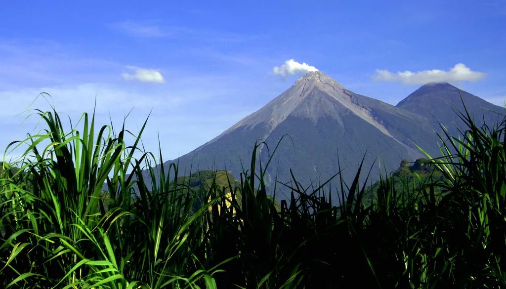 Volcan de Fuego (left) and Acatenango (right) in Guatemala. Picture taken from the highway.